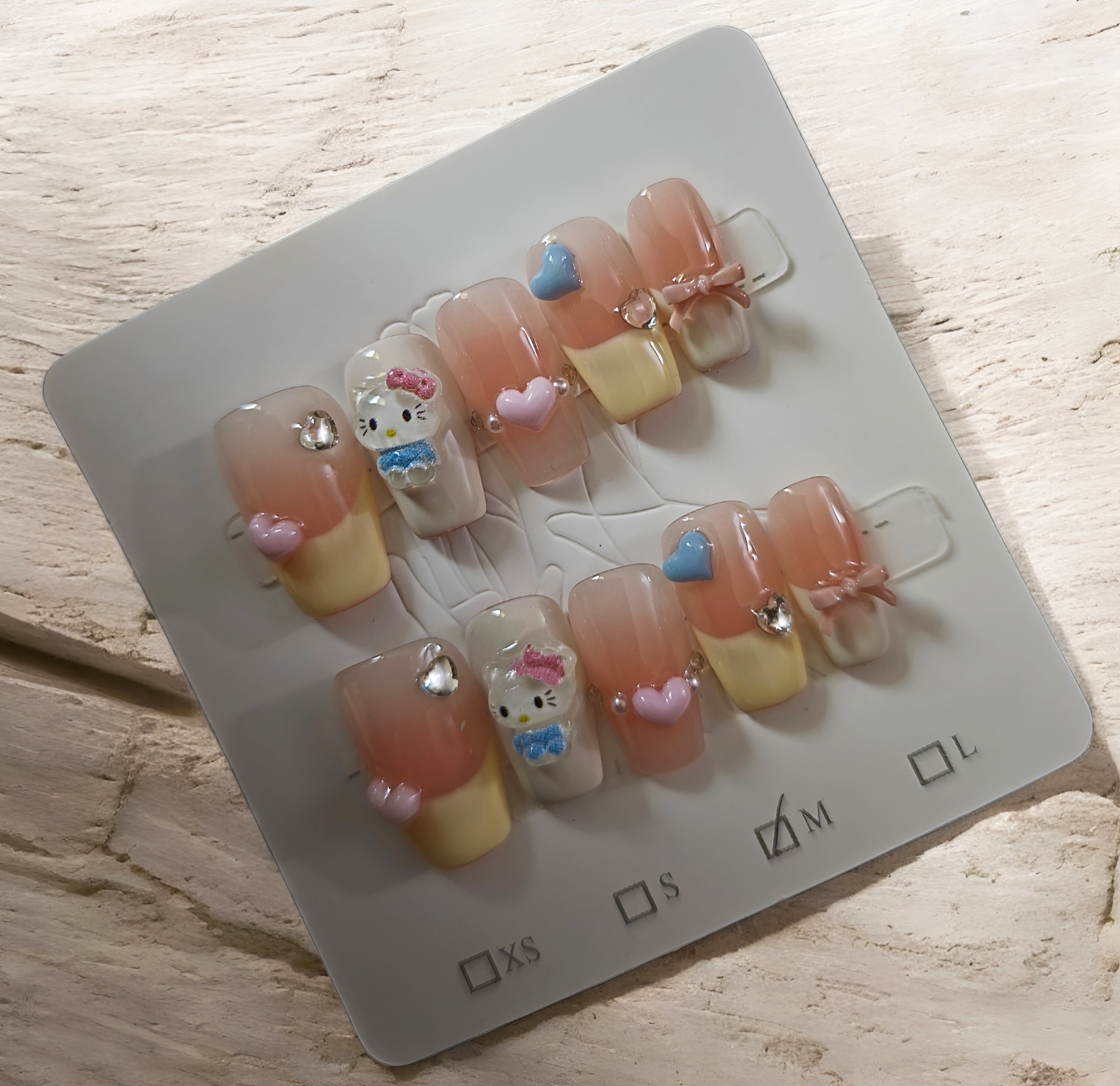 Coffin Yellow Tips featuring Hello Kitty with Hearts- Press On Nails