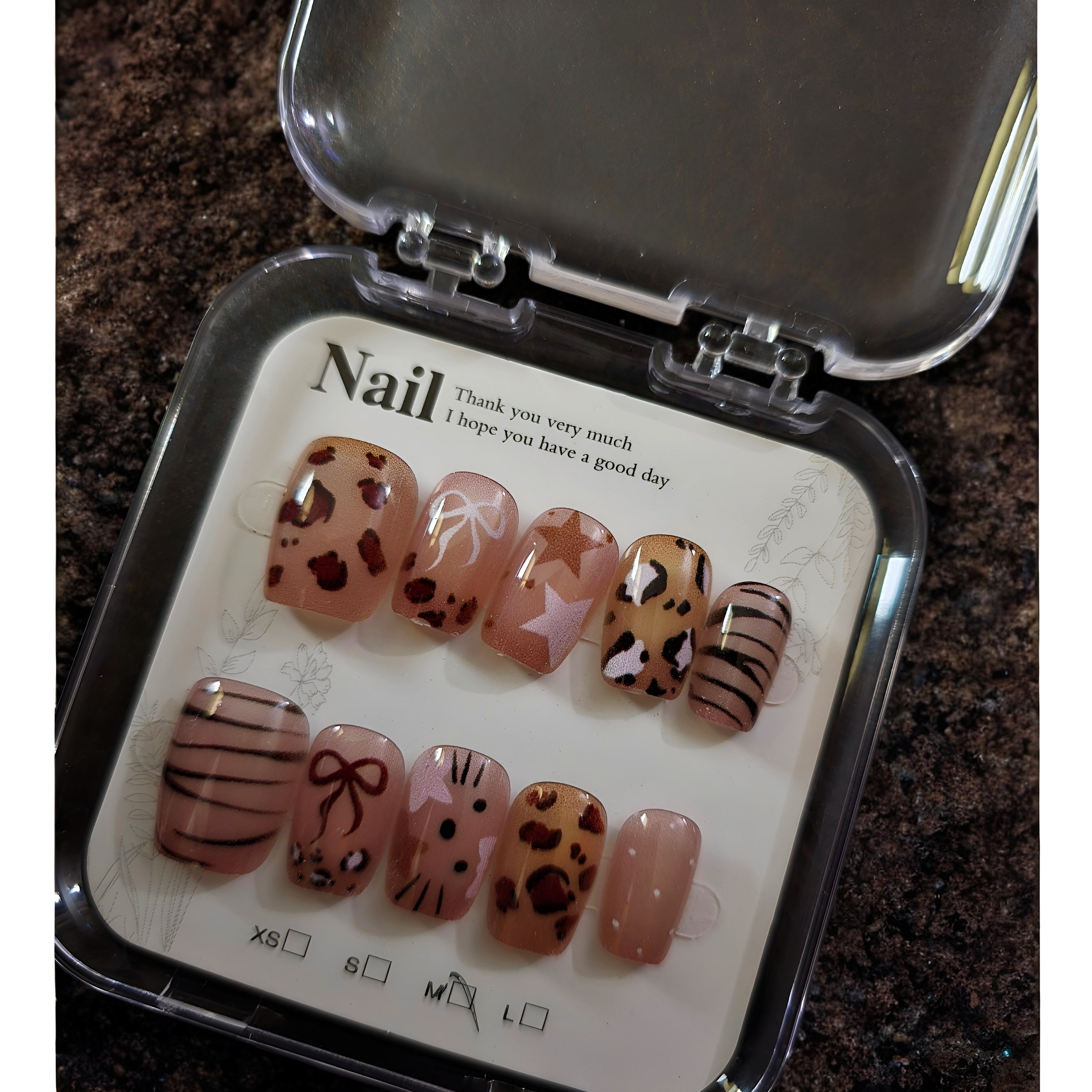 Square Pinkish Nude Feline Fierce with Stars - Press On Nails