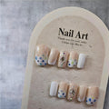 Square White Tip LV Designer w/ Silver Gemstone - Press On Nails