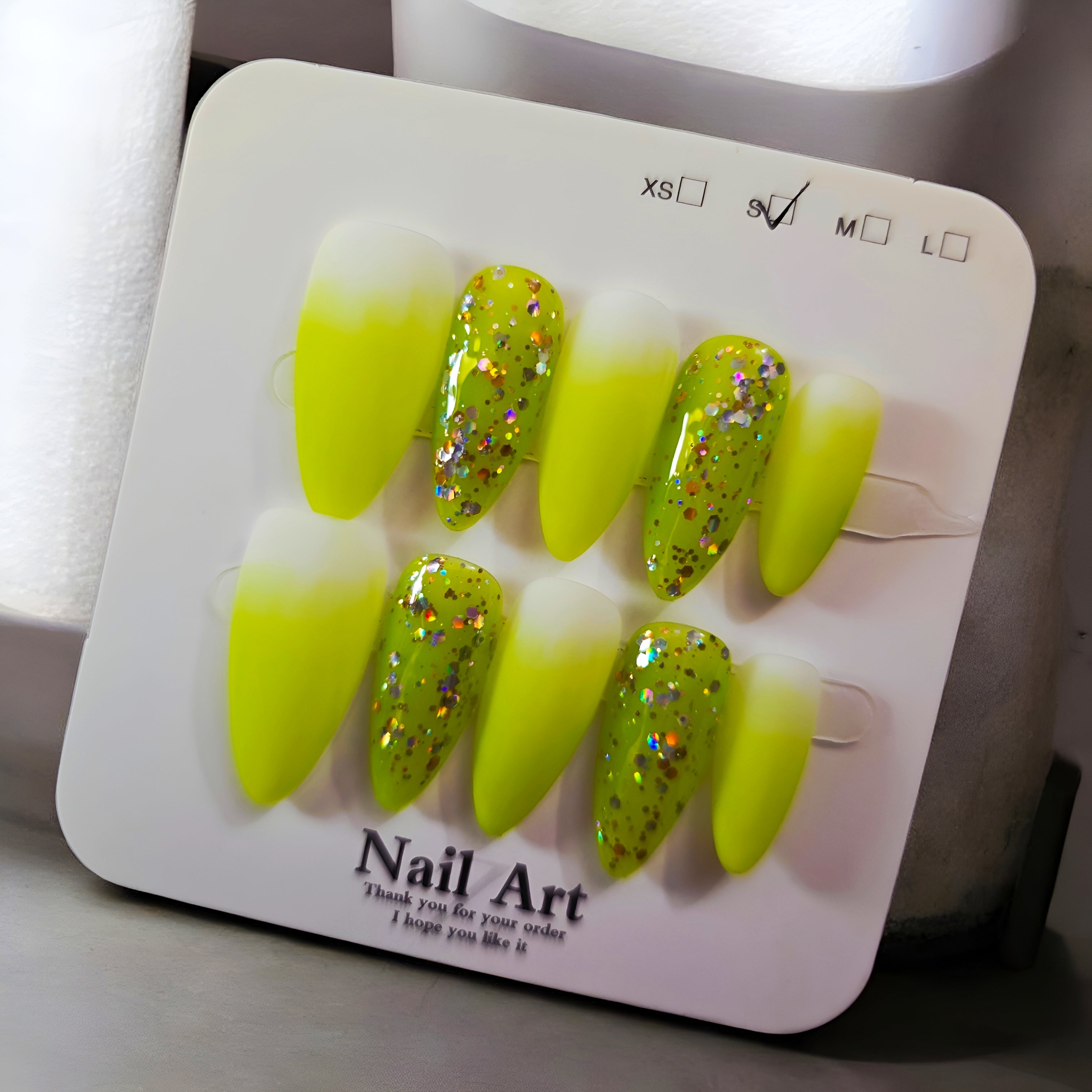 Lime Green Matte Glitter - Press On Nails