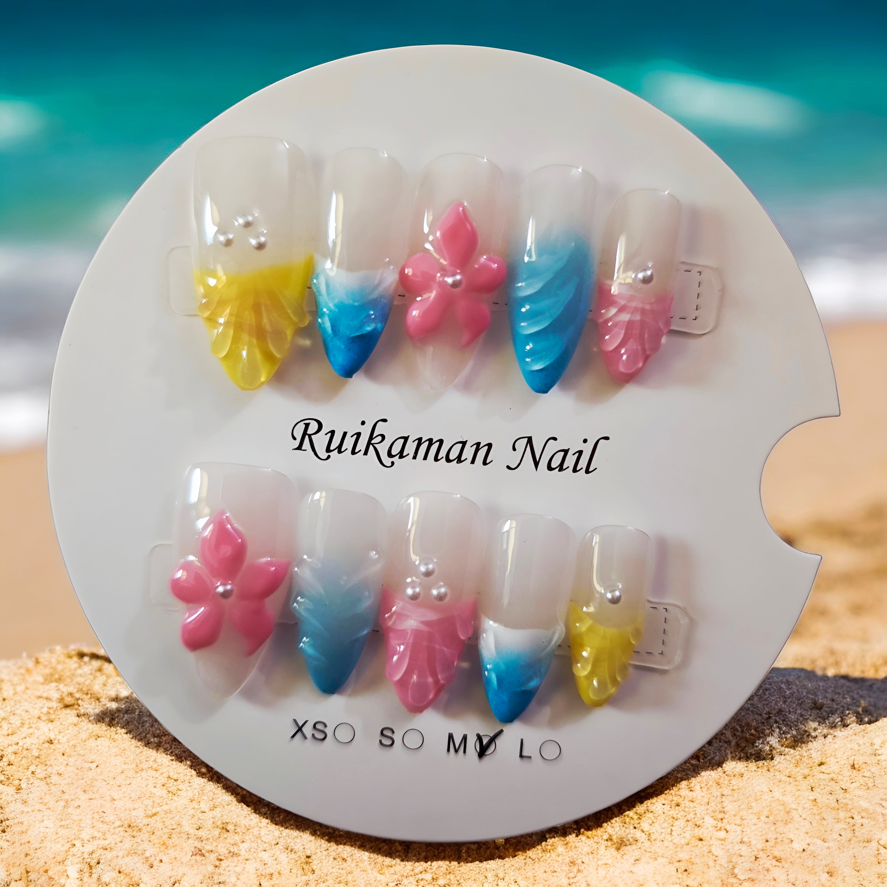 Clear Almond 3D Shells Tips & Flowers - Press On Nails