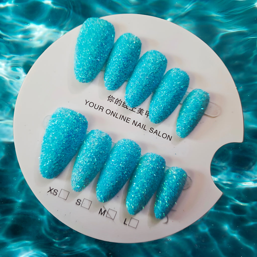 Almond Teal Sugar - Press On Nails