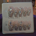Coffin Silver Glitter Ombre with Rhinestone Jewels - Press On Nails