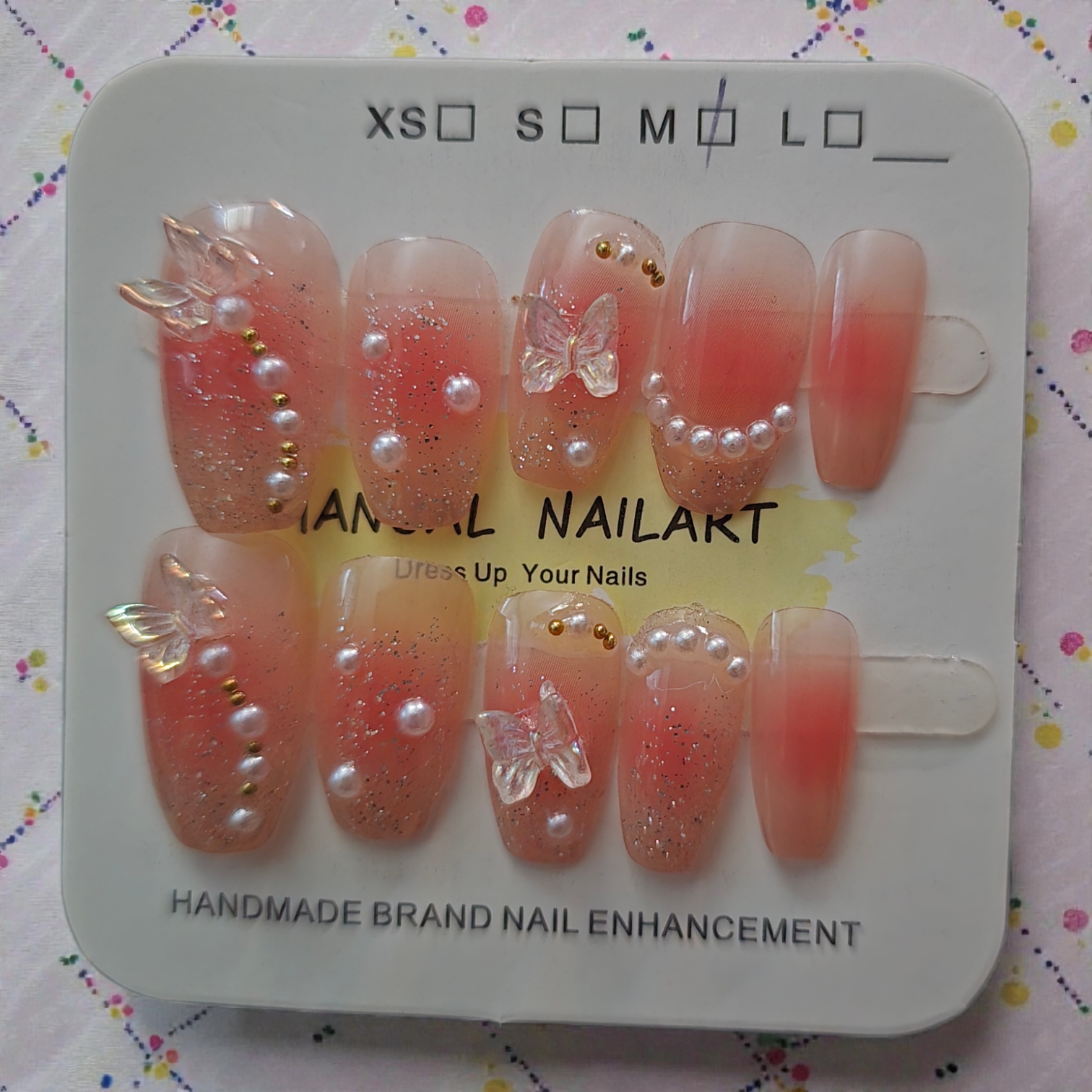 Medium Oval Press-On Nails - Peach Ombre Butterfly