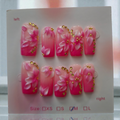 Coffin Pink Ombre with 3D Florals & Gold - Press On Nails (Medium)