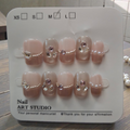 Medium Square Press-On Nails - Nude Rhinestone Elegance