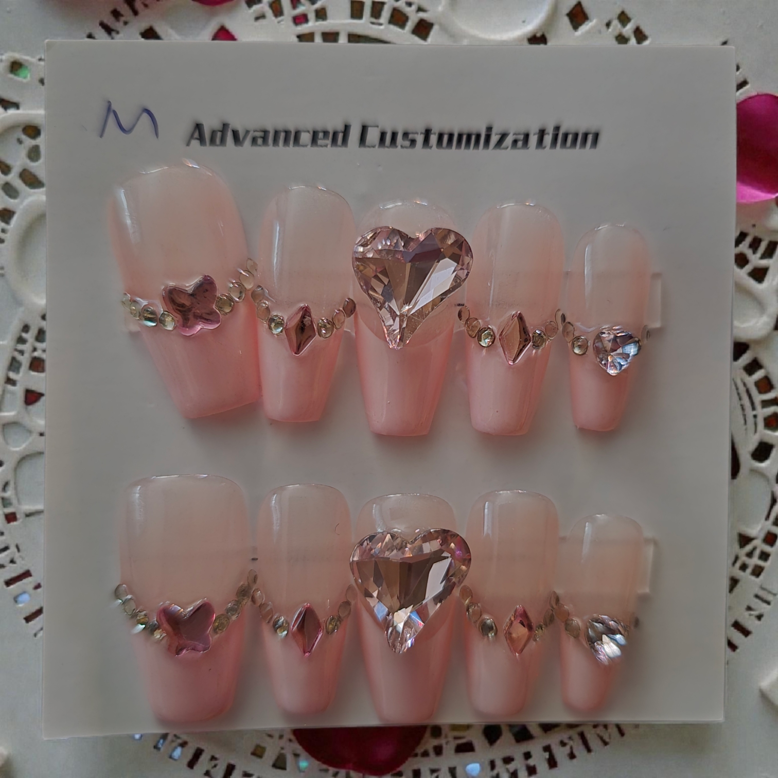 Medium Coffin Press-On Nails - Pink Ombre Heart