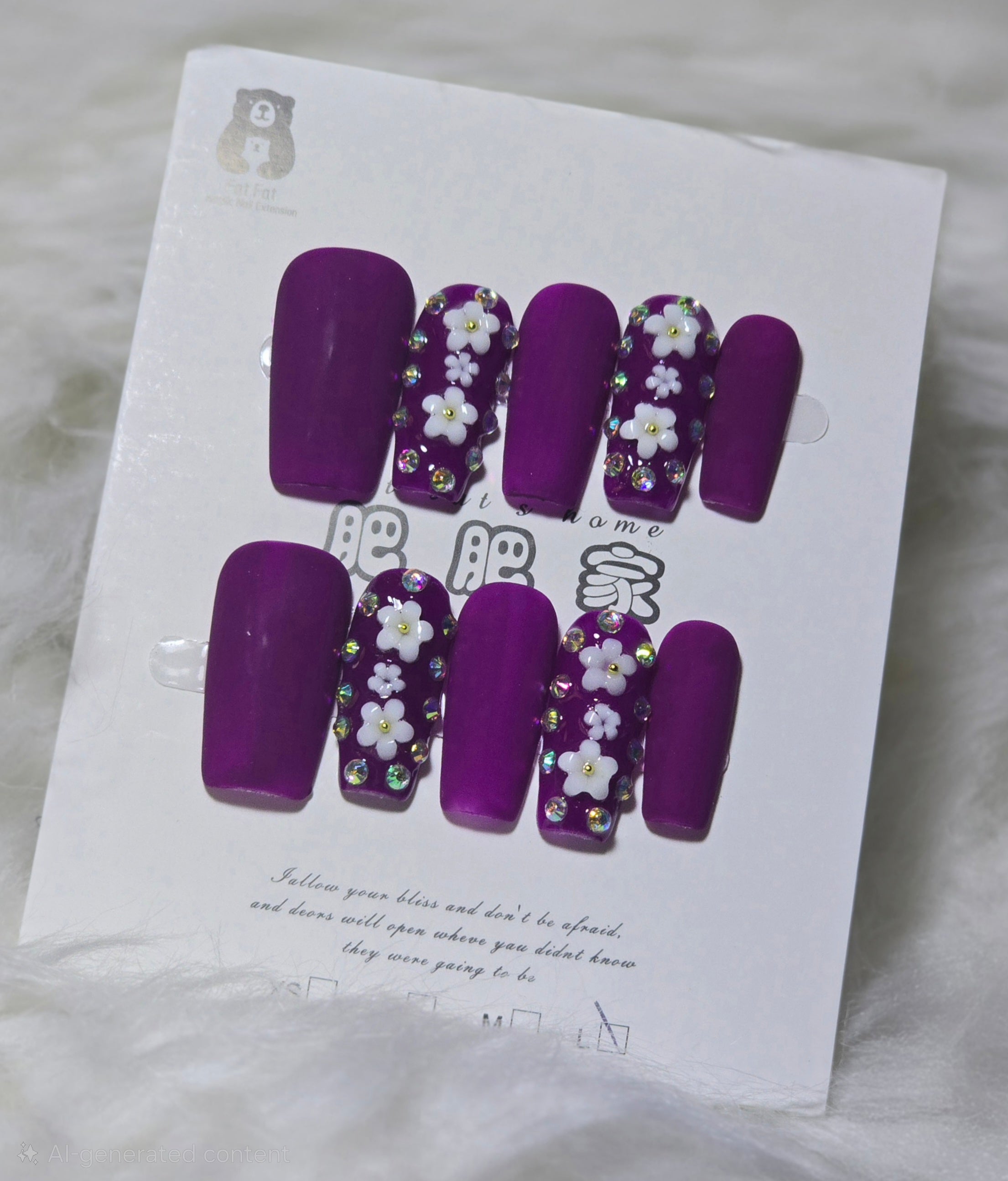 Deep Purple 3D Floral Crystal Nails - Medium