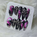 Black Purple Marble Gothic Cross Chain Nails - Small