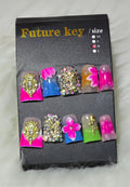 Neon Rainbow Ombre Bow Crystal Duck Nails