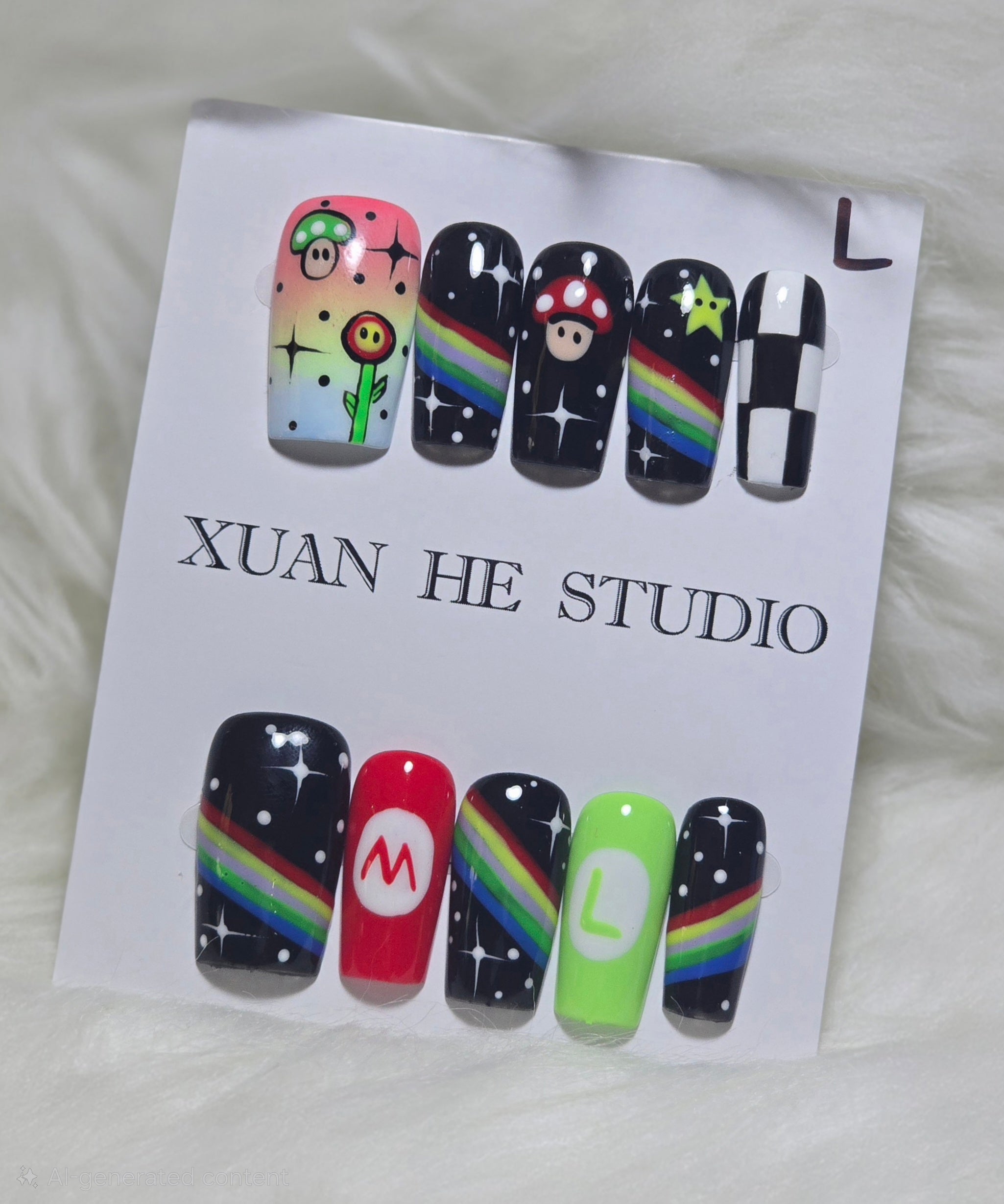 Super Mario Rainbow Road Star Mushroom Nails