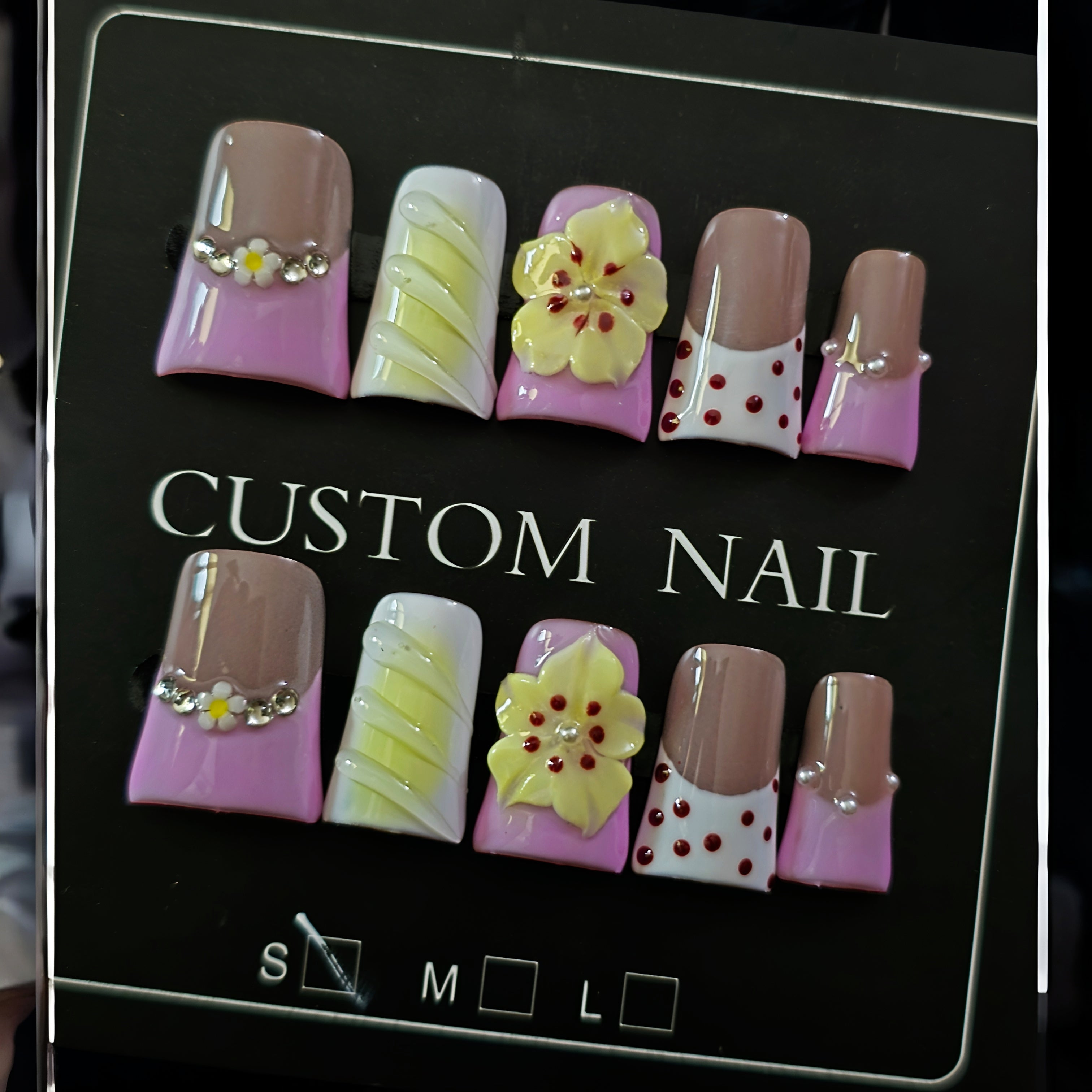 Pink White 3D Flower Duck Nails - Press On Nails