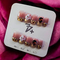 Gold Tip Burgundy Ruby 3D Flower - Press On Nails