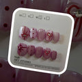 Light Purple w/ Burgundy Bow & Polka Dots - Press On Nails