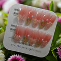 Coffin Pink Ombre with Tulips & Pearls - Press On Nails