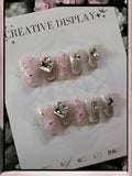 Nude Grey Floral Silver Gemstone - Press On Nails