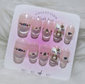 Pink Ombre Silver Glitter Hello Kitty Crystal Nails