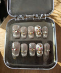 Coffin Hello Kitty Leopard with Glitter & Charms - Press On Nails