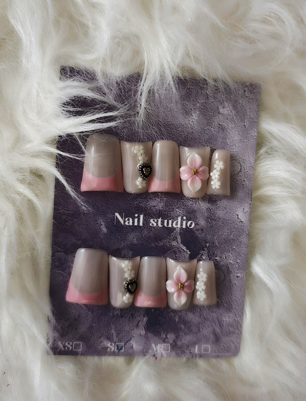 Small Duck Press-On Nails - Pink Ombre Floral Pearl