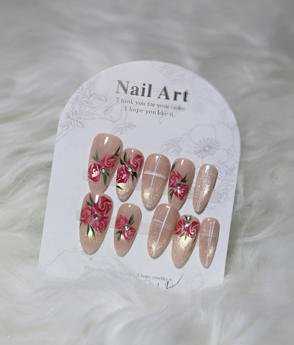 Rose Bloom Elegance Press-On Nail Set
