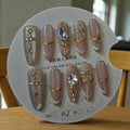 Nude Gold Jeweled Coffin Nails with Crystal Gems - Press On Nails