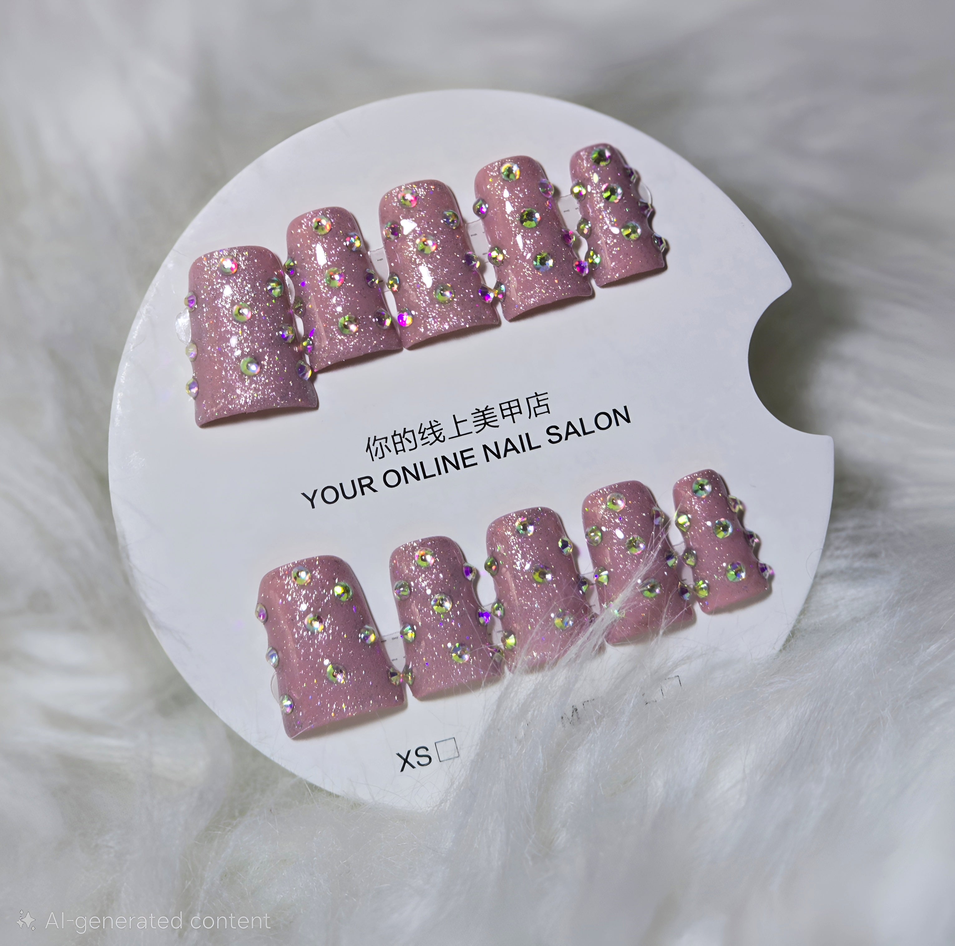 Pink Shimmer Holographic Crystal Duck Nails - Sparkle Queen