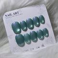 Teal Cat Eye Press-On Nail Set