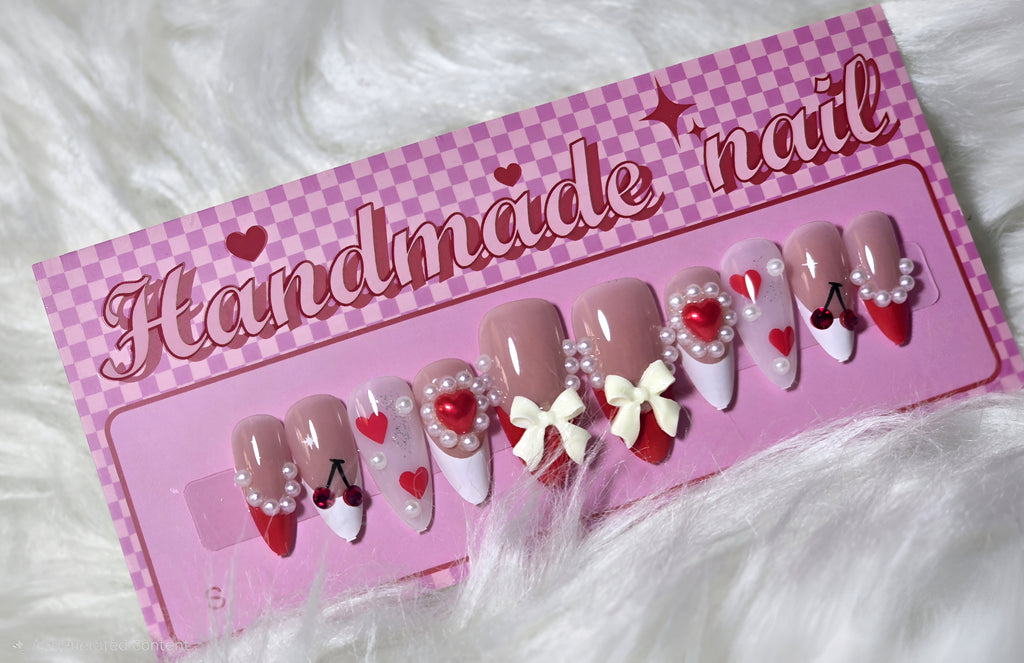 Pink Ombre Flower Pearl Nail Set - Sunset Bloom