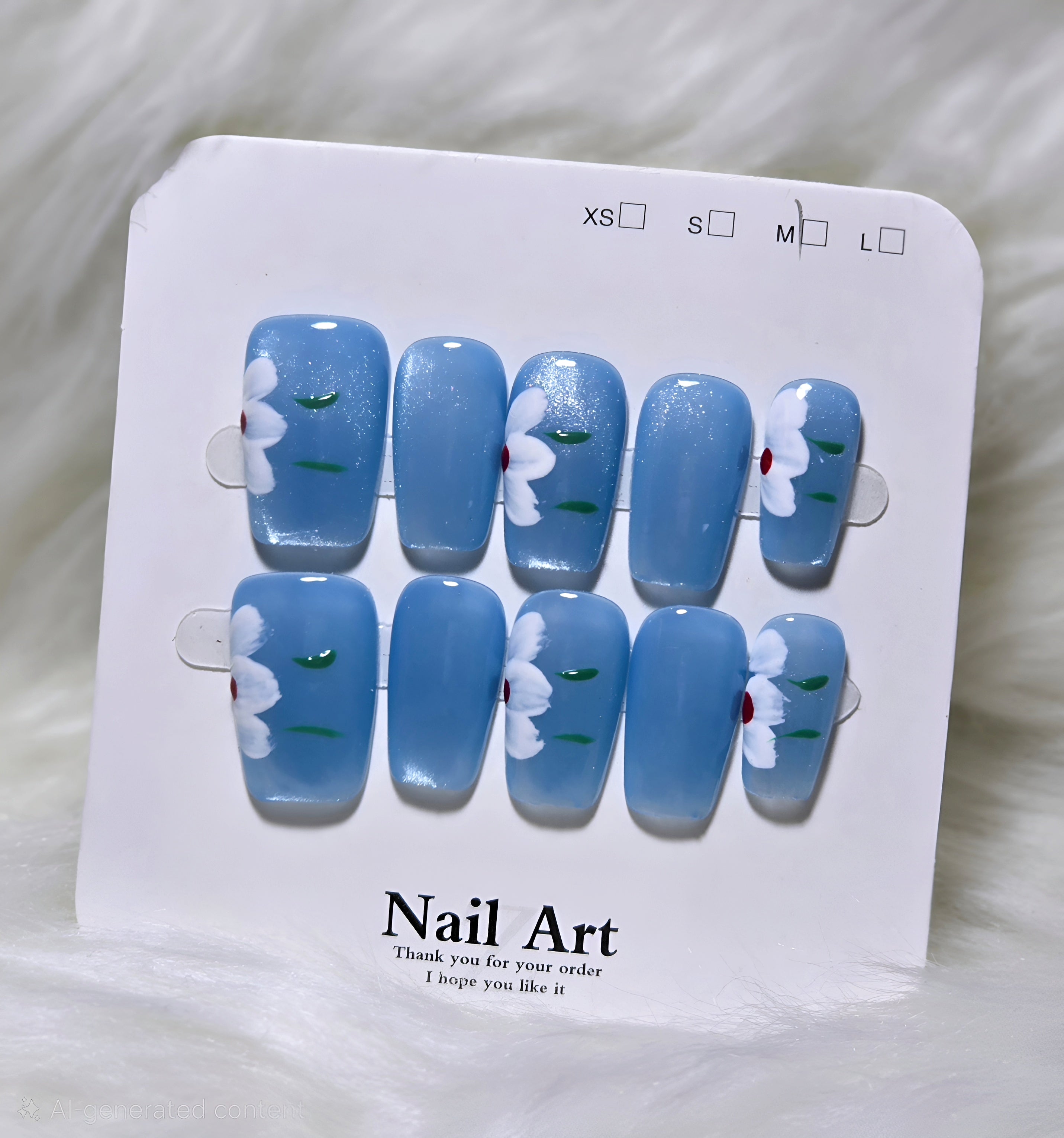Blue Daisy Charm Press-On Nail Set