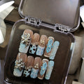 Square Blue Nude with Butterfly & Leopard - Press On Nails (Medium)