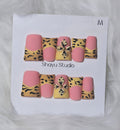 Pink Leopard Print Bow Duck Nail Set - Wild Blush