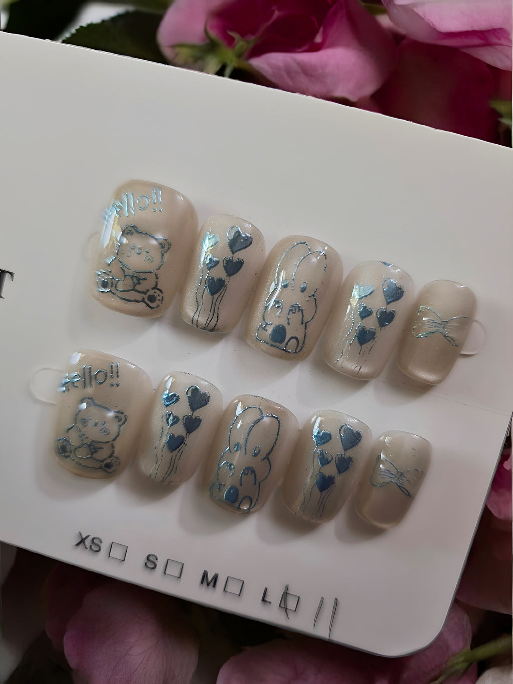 Square Nude with Teddy Bear & Bunny - Press On Nails