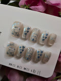 Square Nude with Teddy Bear & Bunny - Press On Nails
