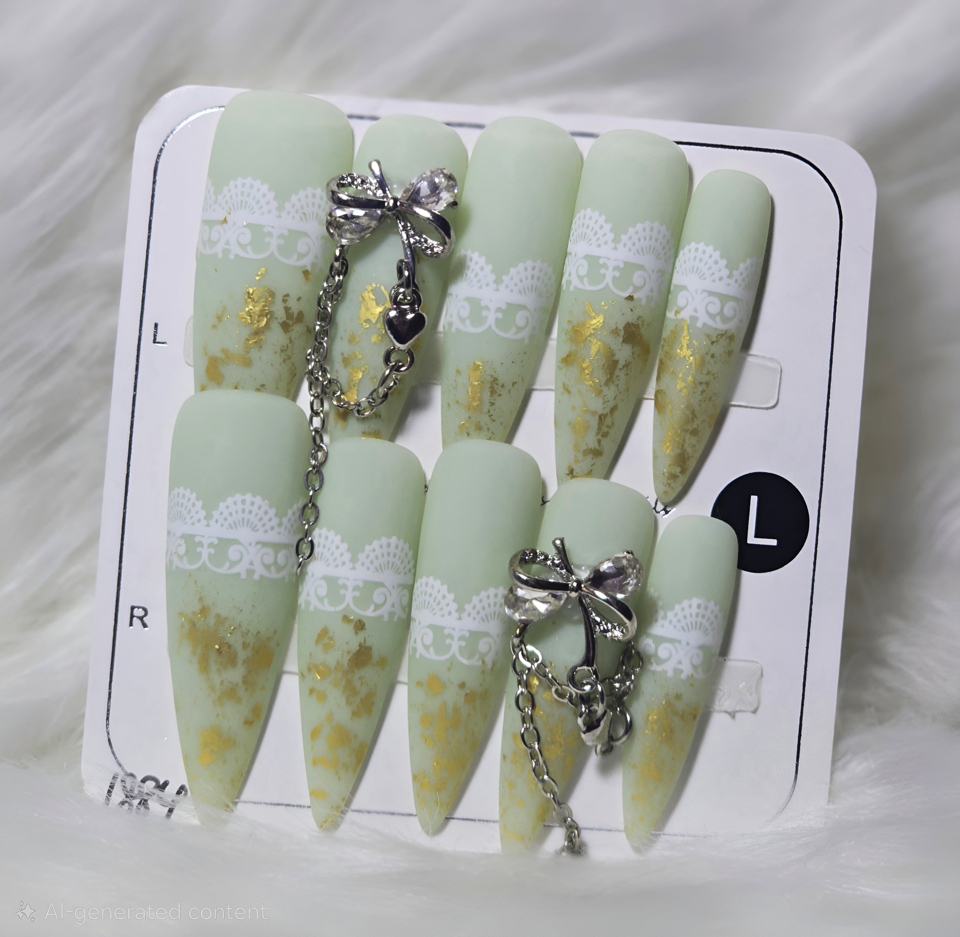 Mint Lace Charm Press-On Nail Set