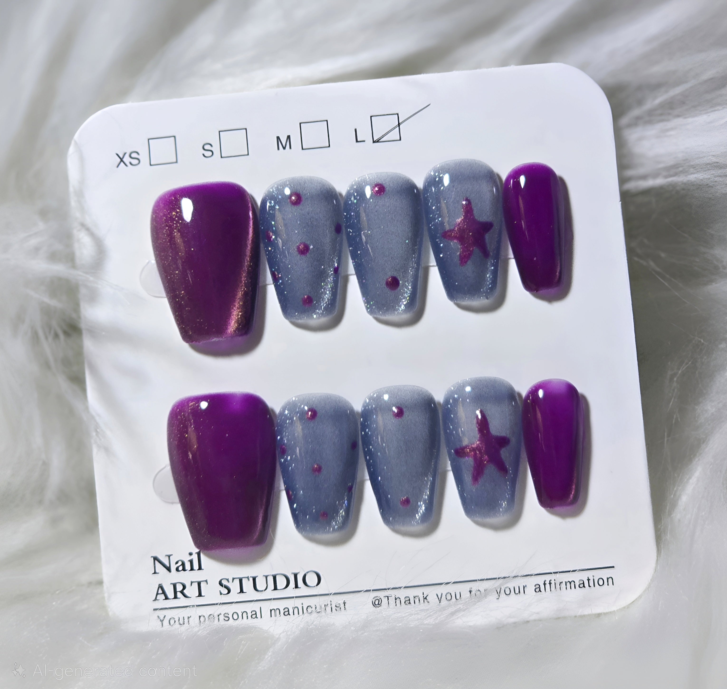 Purple Grey Glitter Star Gem Nails