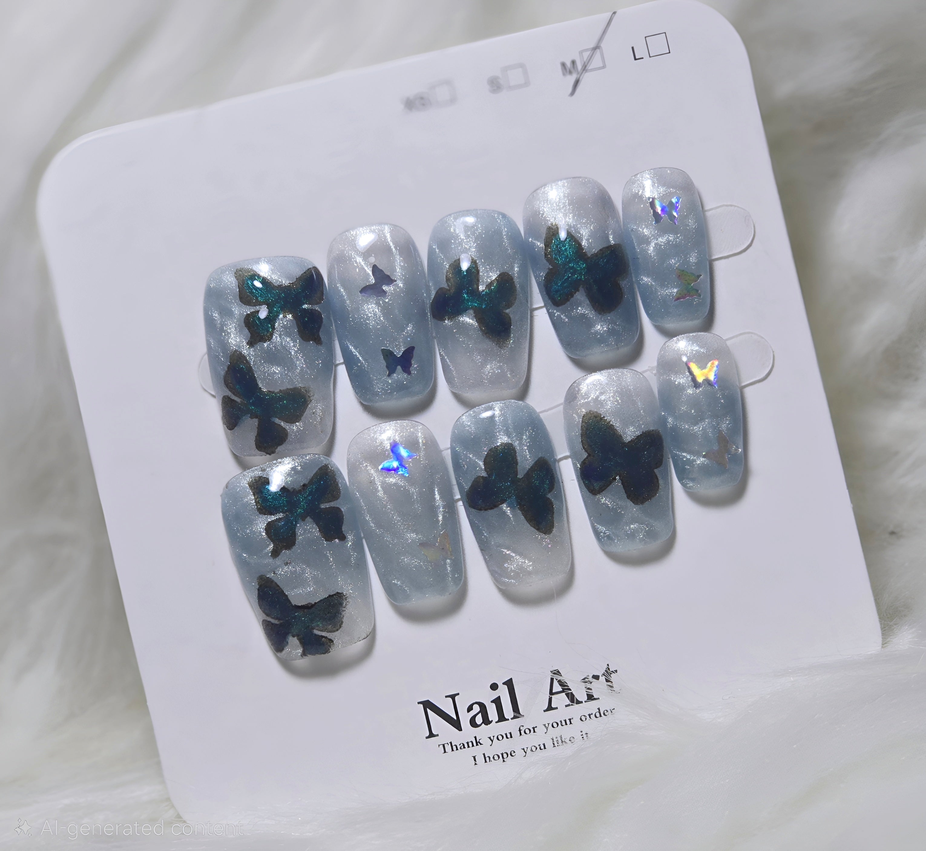 Teal Butterfly Shimmer Press-On Nail Set