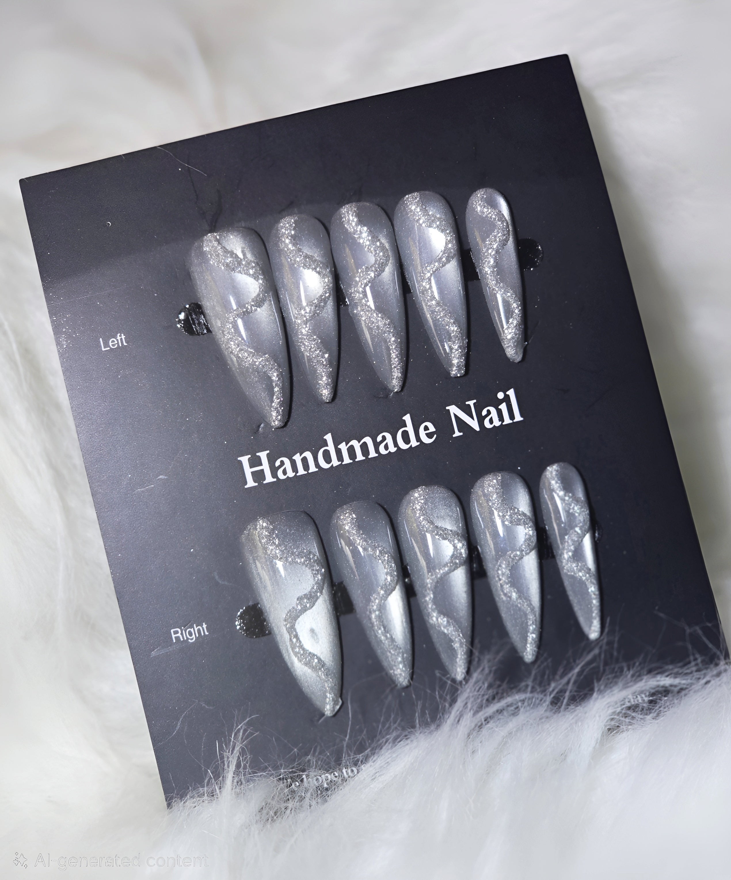 Grey Silver Glitter Swirl Nail Set - Silver Storm