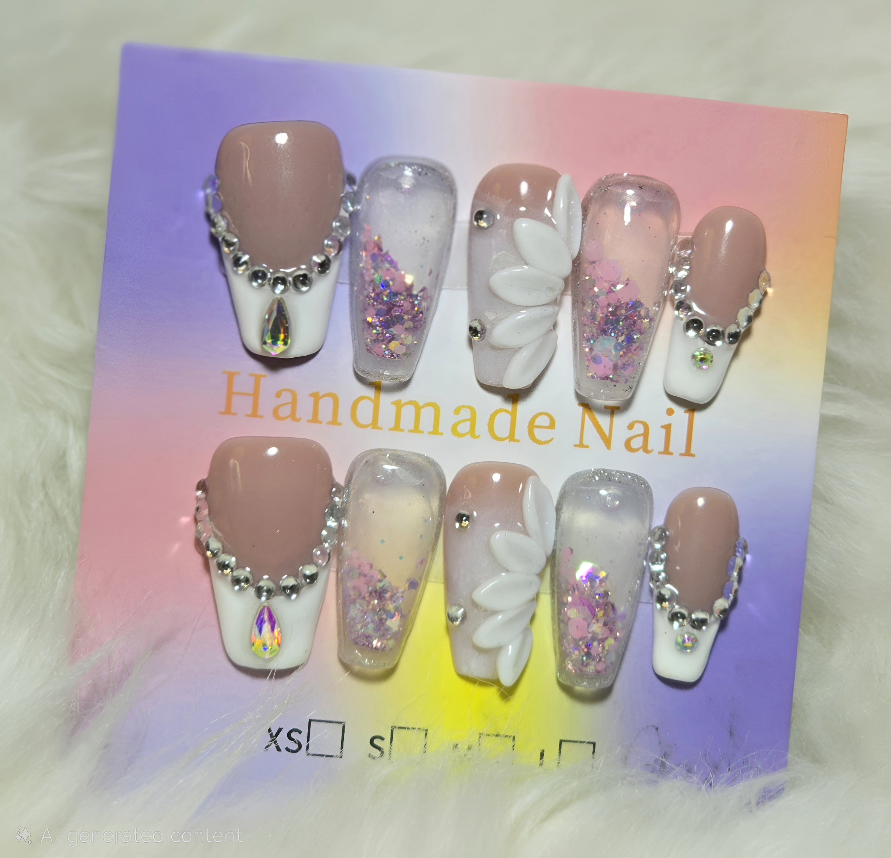 Nude Pink Ombre Butterfly Glitter Chain Nails