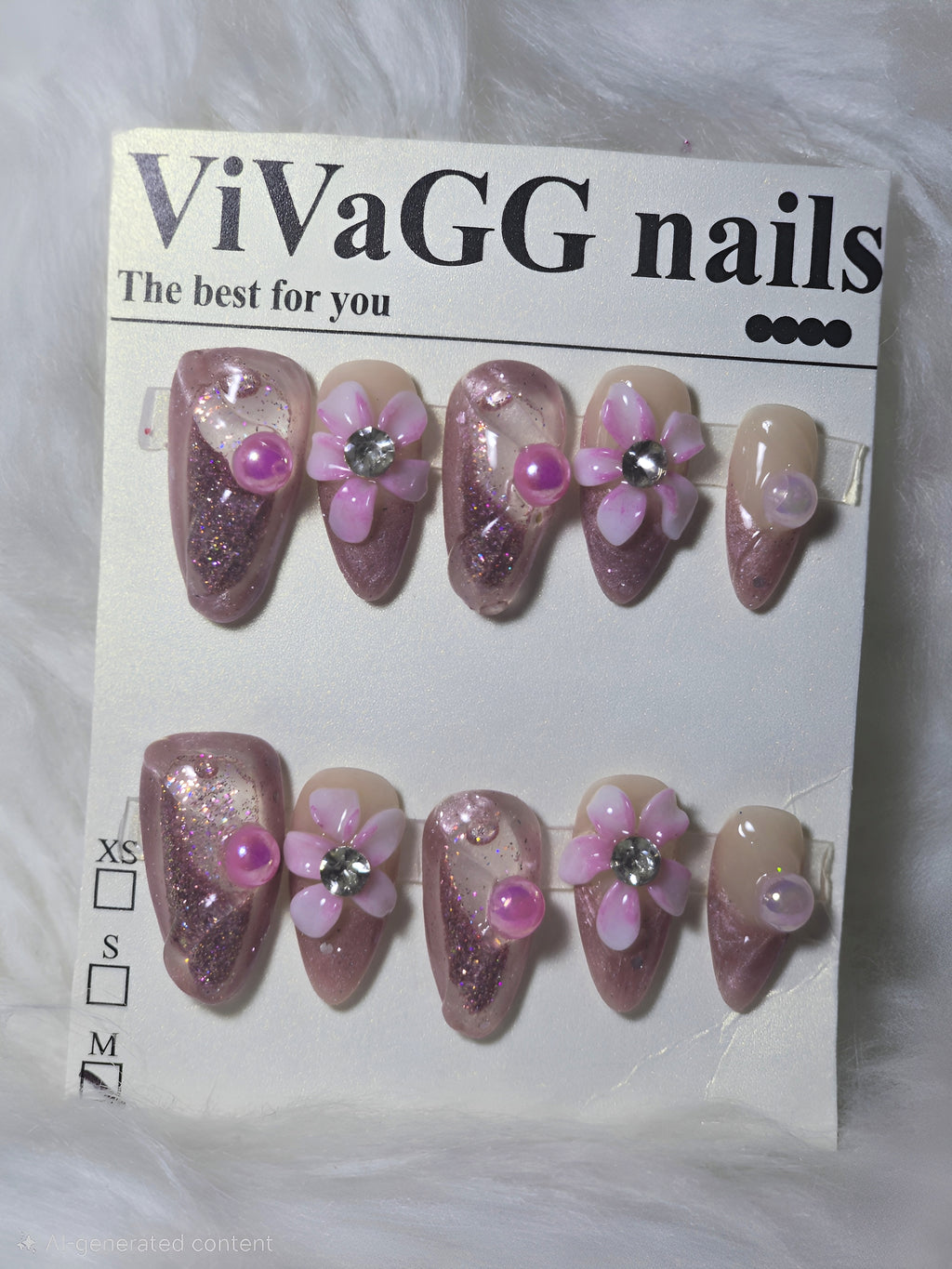 Burgundy Nude Ombre 3D Purple Flower Crystal Water Nail Set - Plum Garden