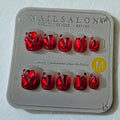 Red Chrome Glass Coffin Nails with Gemstones - Press On Nails