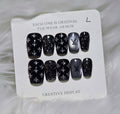 Black Grey Silver Glitter Cross LV Logo Nails