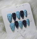 Blue Black Polka Dot Nails - Medium