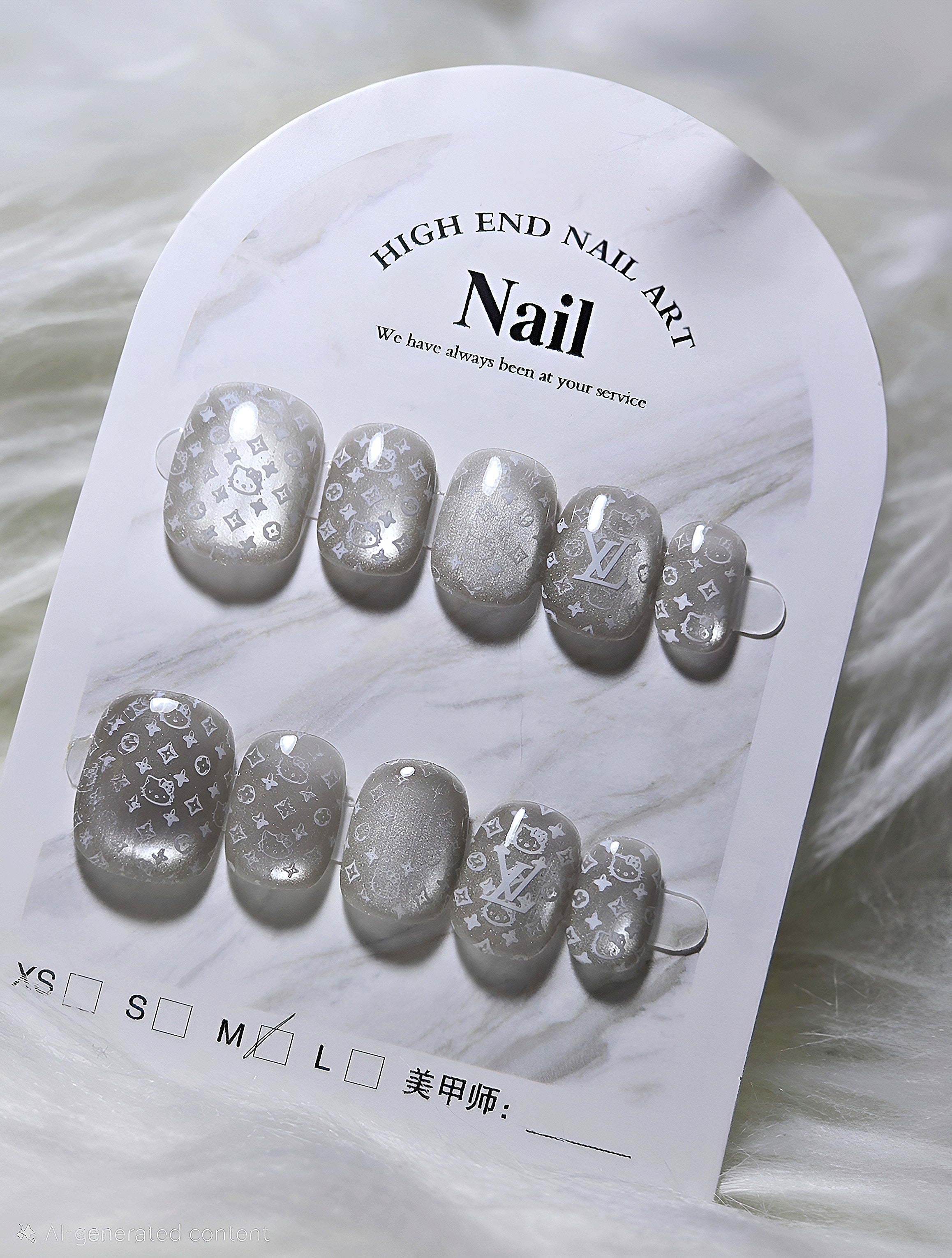 Silver Hello Kitty LV  Luxury Nails