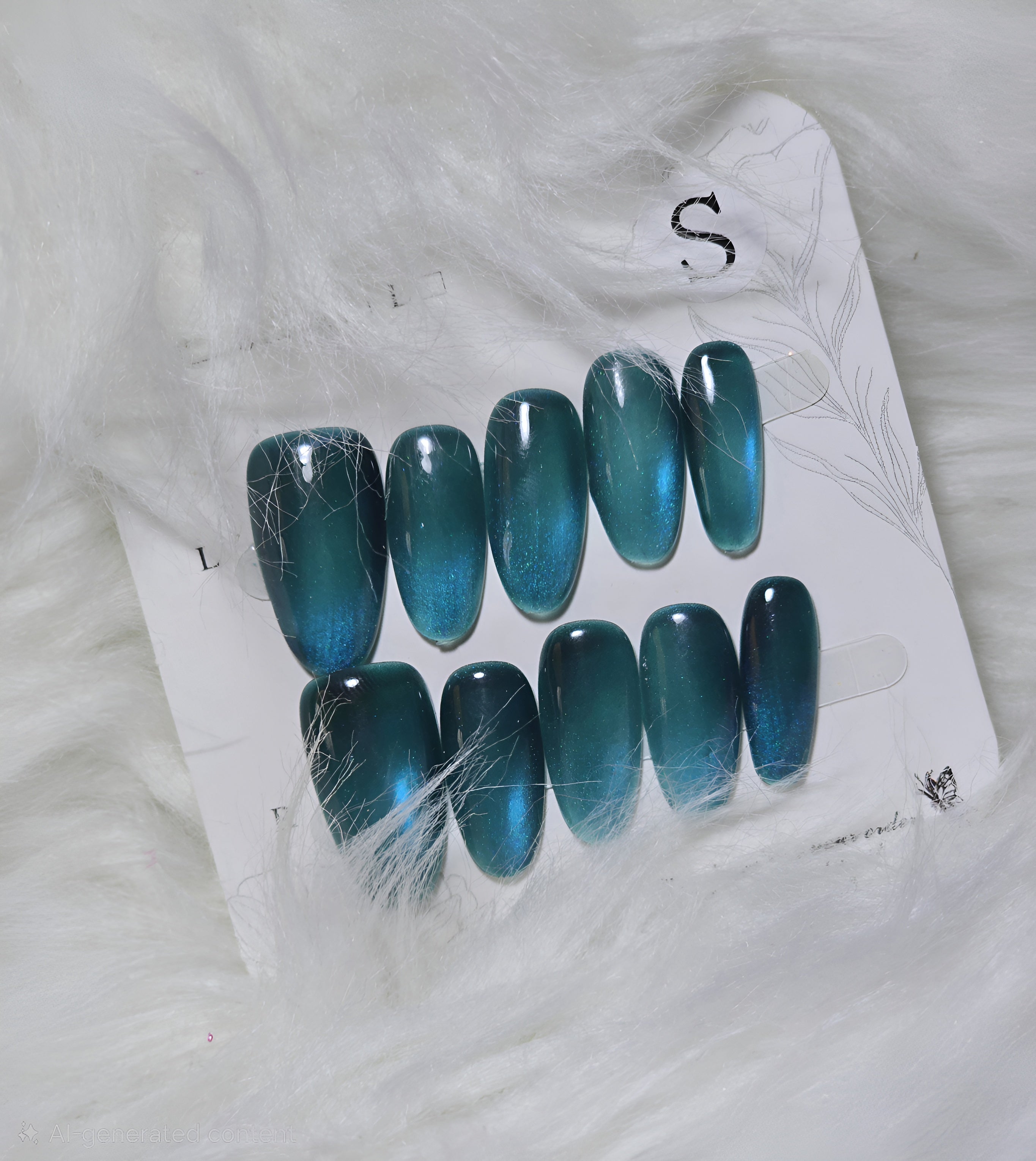 Teal Feather Nail Set - Ocean Depths