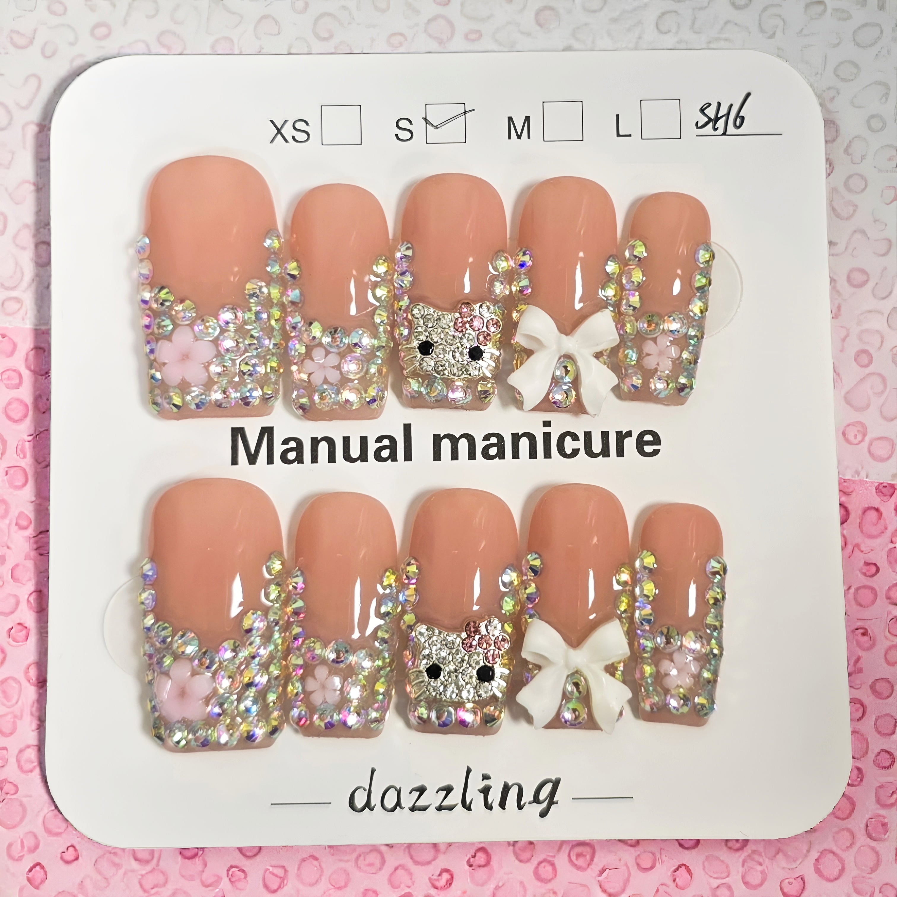 Nude Bejeweled Hello Kitty Small Coffin Nails - Press-on Nails