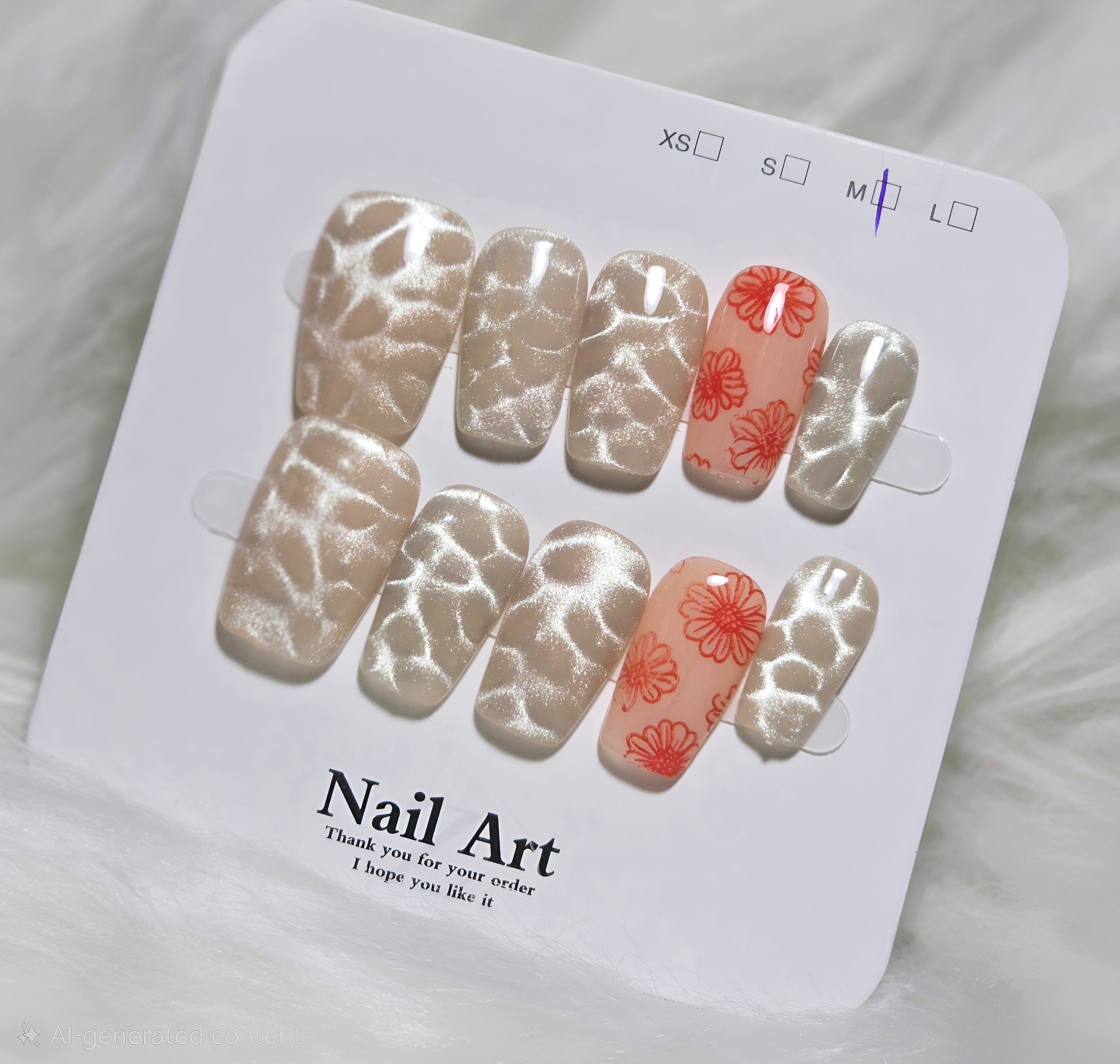 Coral Floral Shimmer Press-On Nail Set