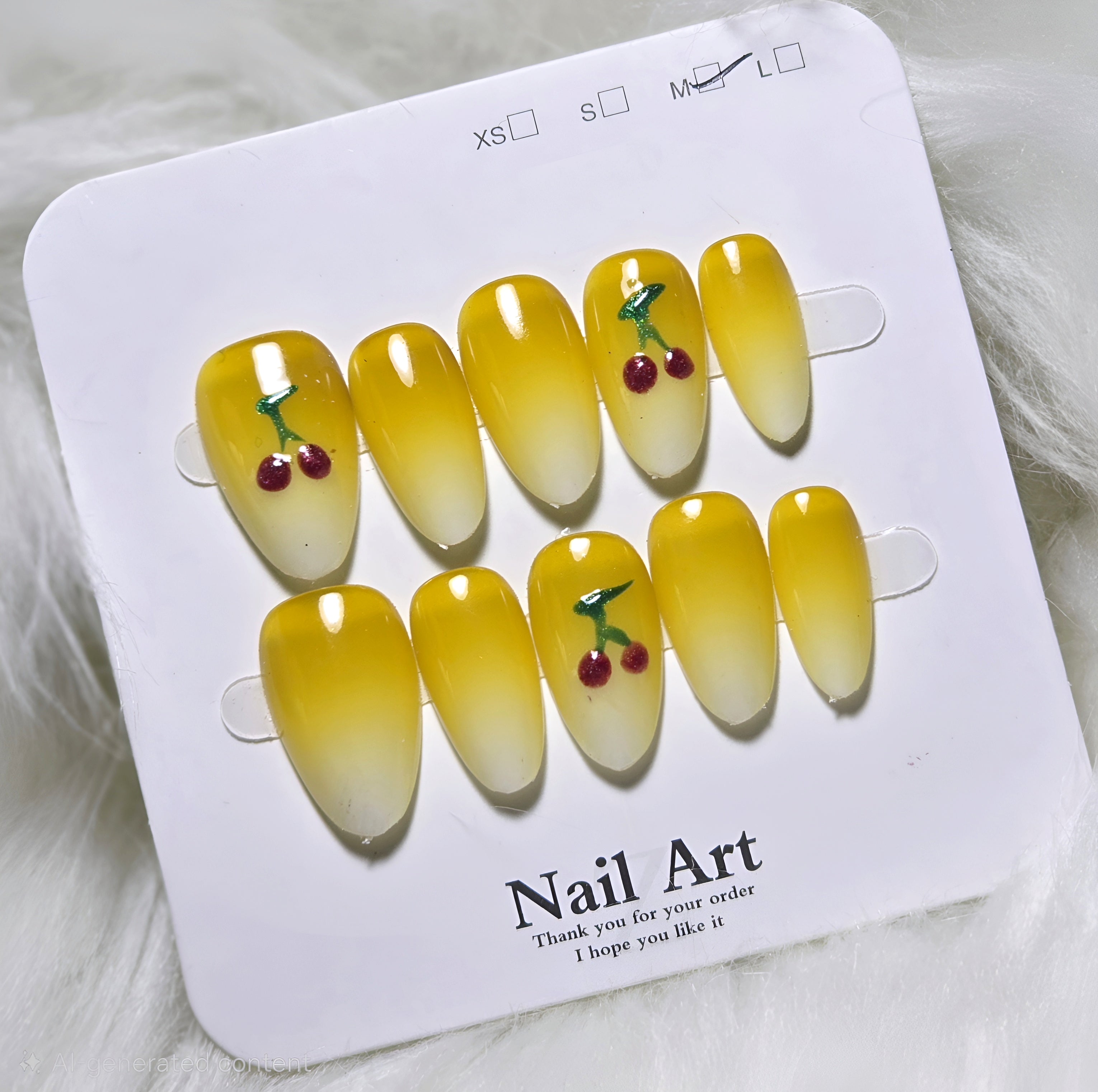 Yellow Ombre Cherry Nails - Medium