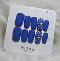 Royal Blue Matte Crystal Nails - Medium