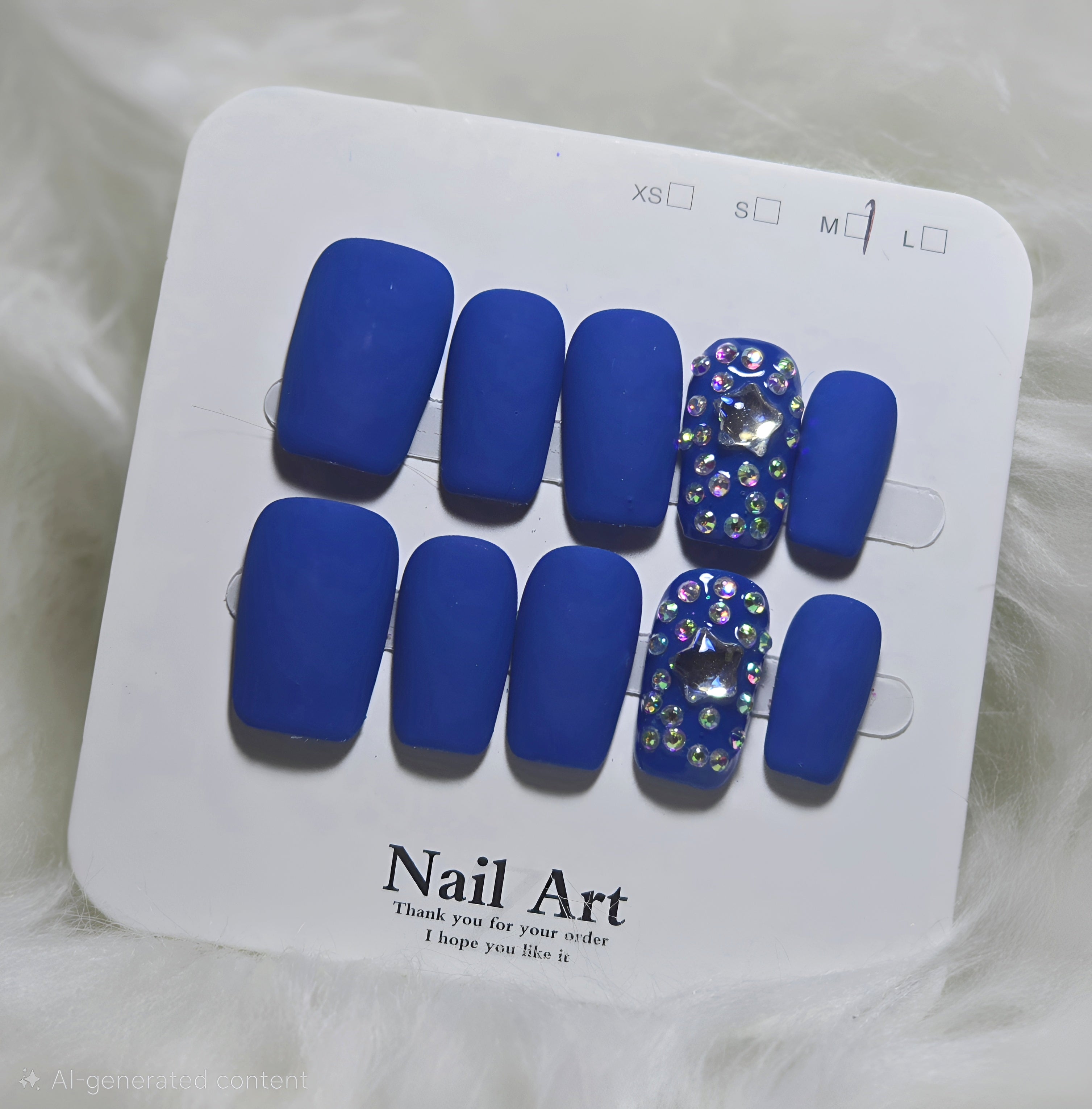 Royal Blue Matte Crystal Nails - Medium
