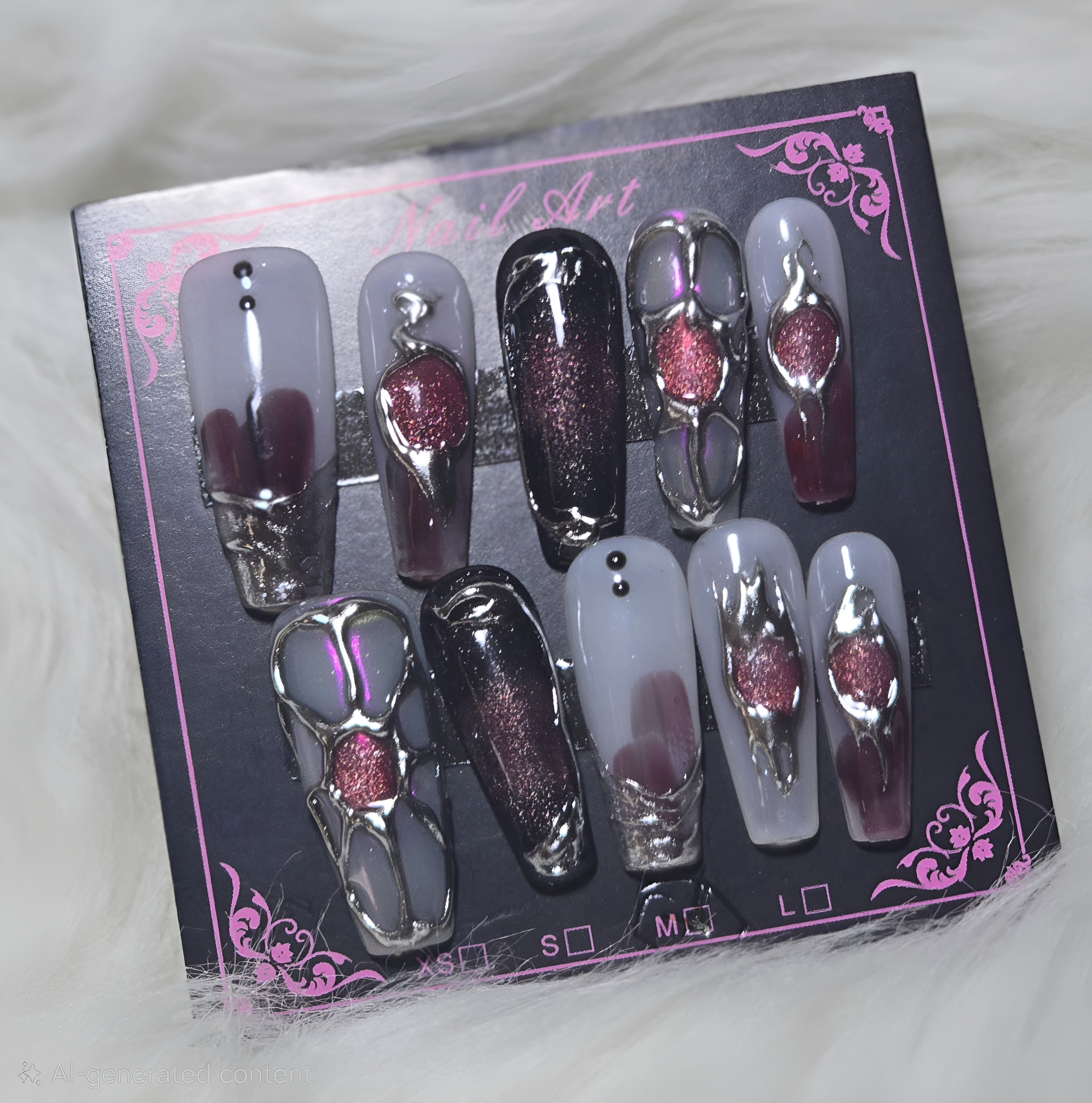 Grey Black Ombre Rose Gold Glitter Chrome Nails